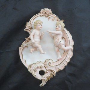 Vintage Lefton China Cherub Wall Hanging Plaque Hand Painted KW7220 1950s